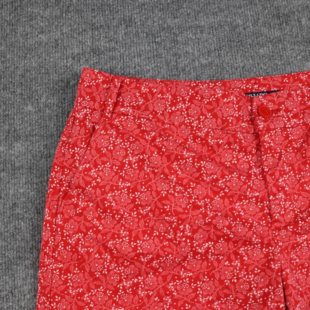 Chaps Shorts Womens 10 Red Floral Print Slant Pockets Zip Button‎ Summer Casual